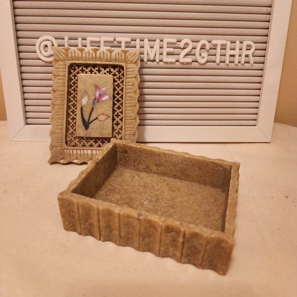 Stone Trinket Box with Lid 2 pc from India